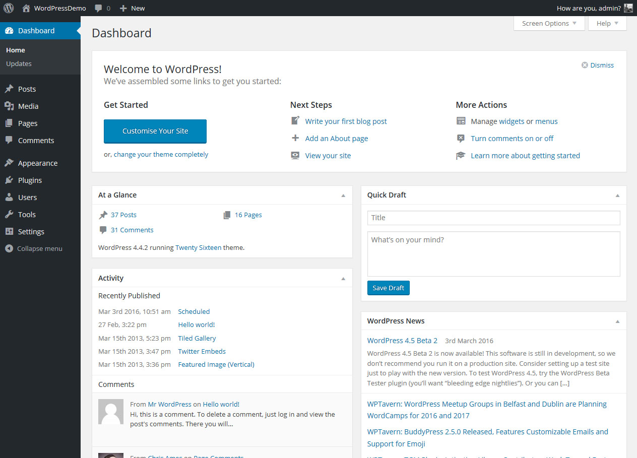 The WordPress Admin Menu